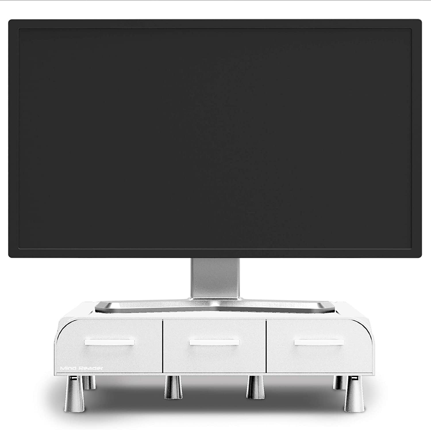 iMac Monitor Stand and Desk Organizer with 3 Draws for Storage Laptop White 2 Pack Mind Reader 2MONSTA3D-WHT PC