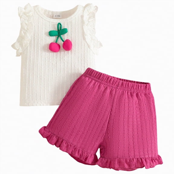 Sgkm Summer Outfits for Girls Cherry Sleeveless Vest Top Red Shorts Two Piece Toddler Outfits Outing Baby Clothes