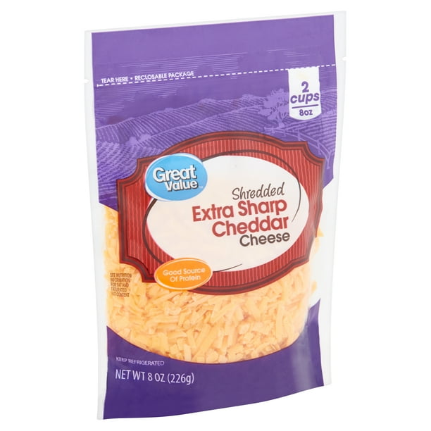 Great Value Shredded Extra Sharp Cheddar Cheese, 8 Oz - Walmart.com 