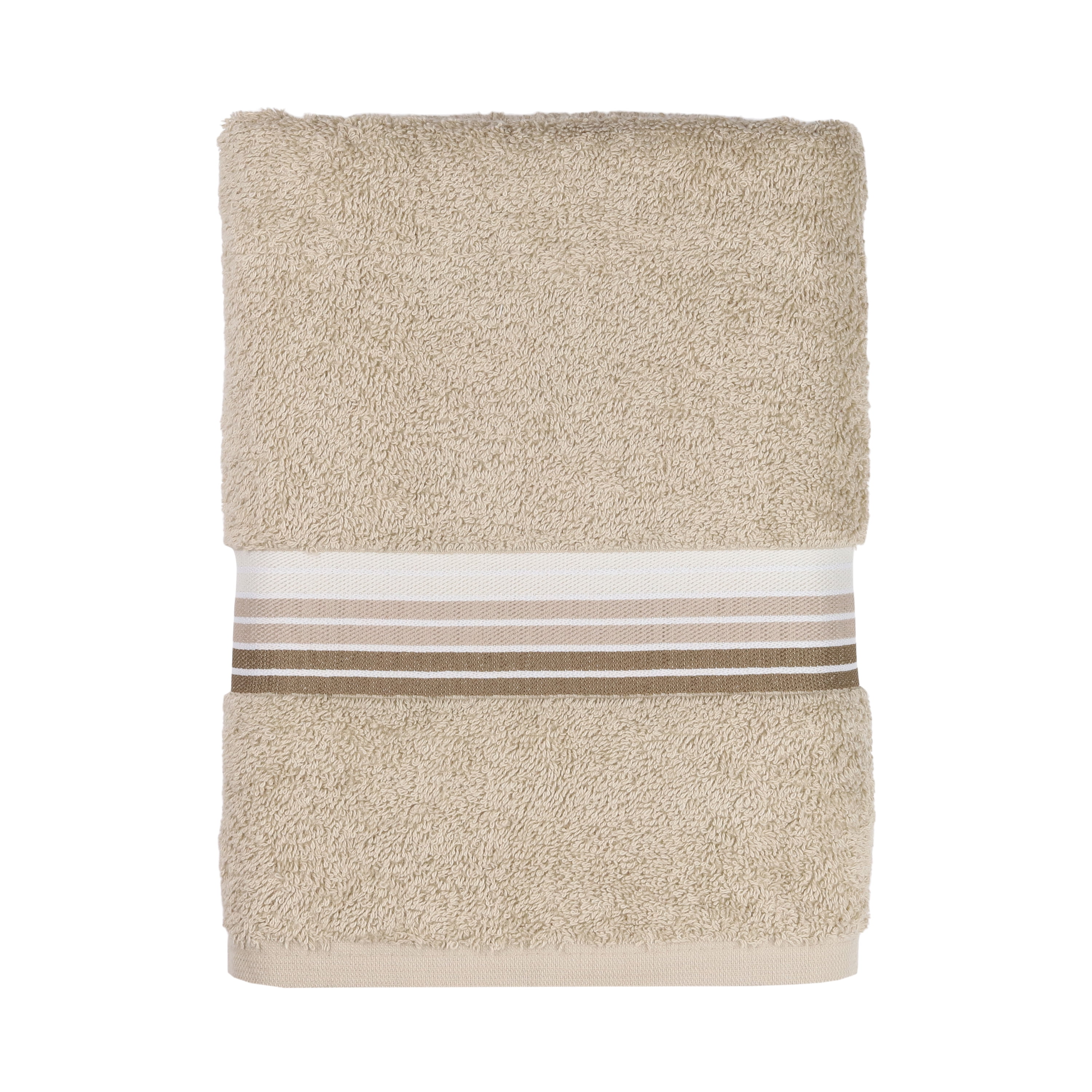 (2 pack) Mainstays 100% Cotton Bath Towel, Super Soft and highly absorbent Basic Striped Premium Bath Towel for Bathroom, Hotels, Spa and Gym – Tan