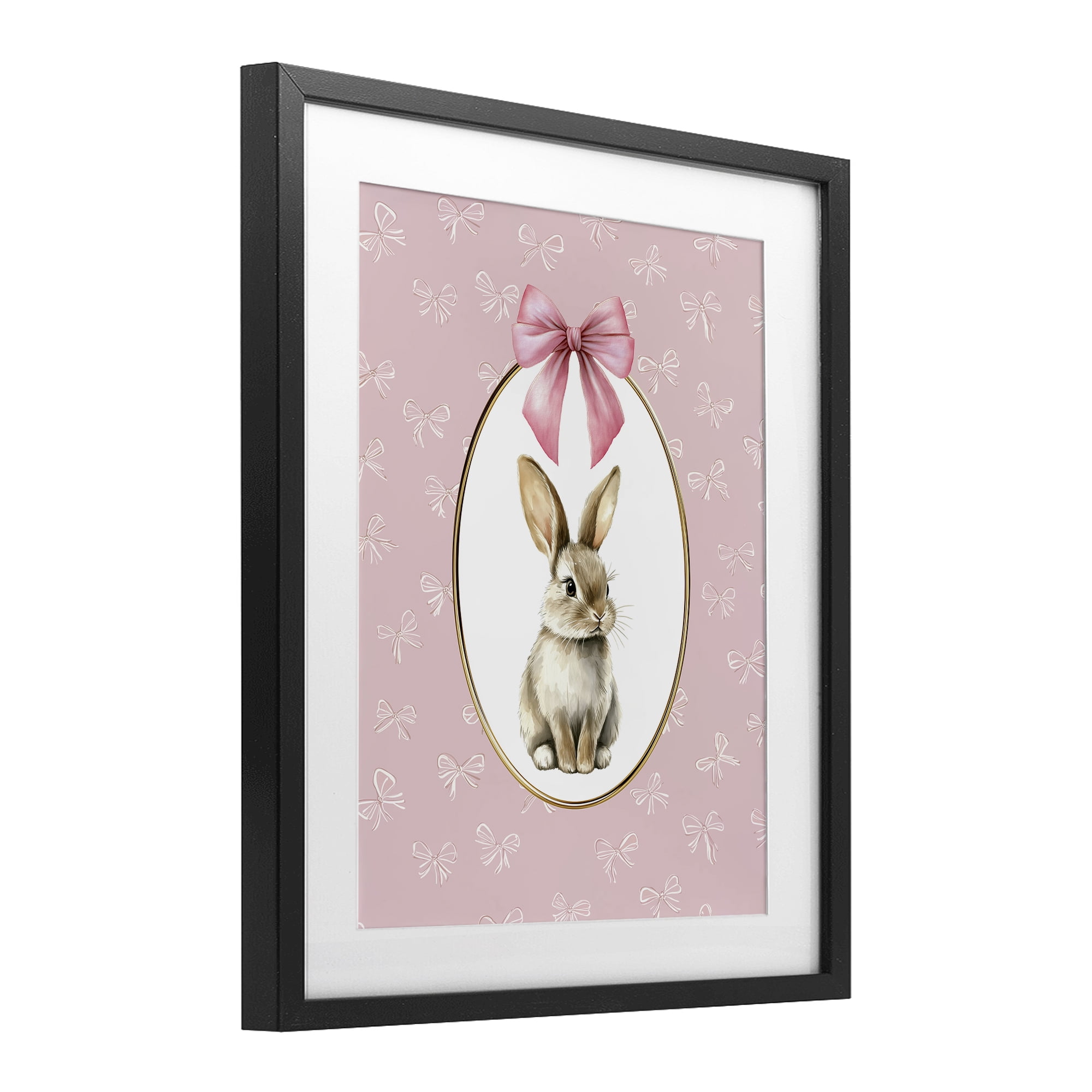 Stupell Industries Ribbon Border Bunny Black Framed Print Under Glass, design by Christine Simpson Art