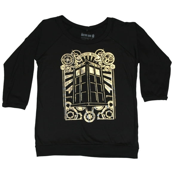 Doctor Who Girls Juniors Light Pullover Shirt - Silver Foil Call Box Design (Small)
