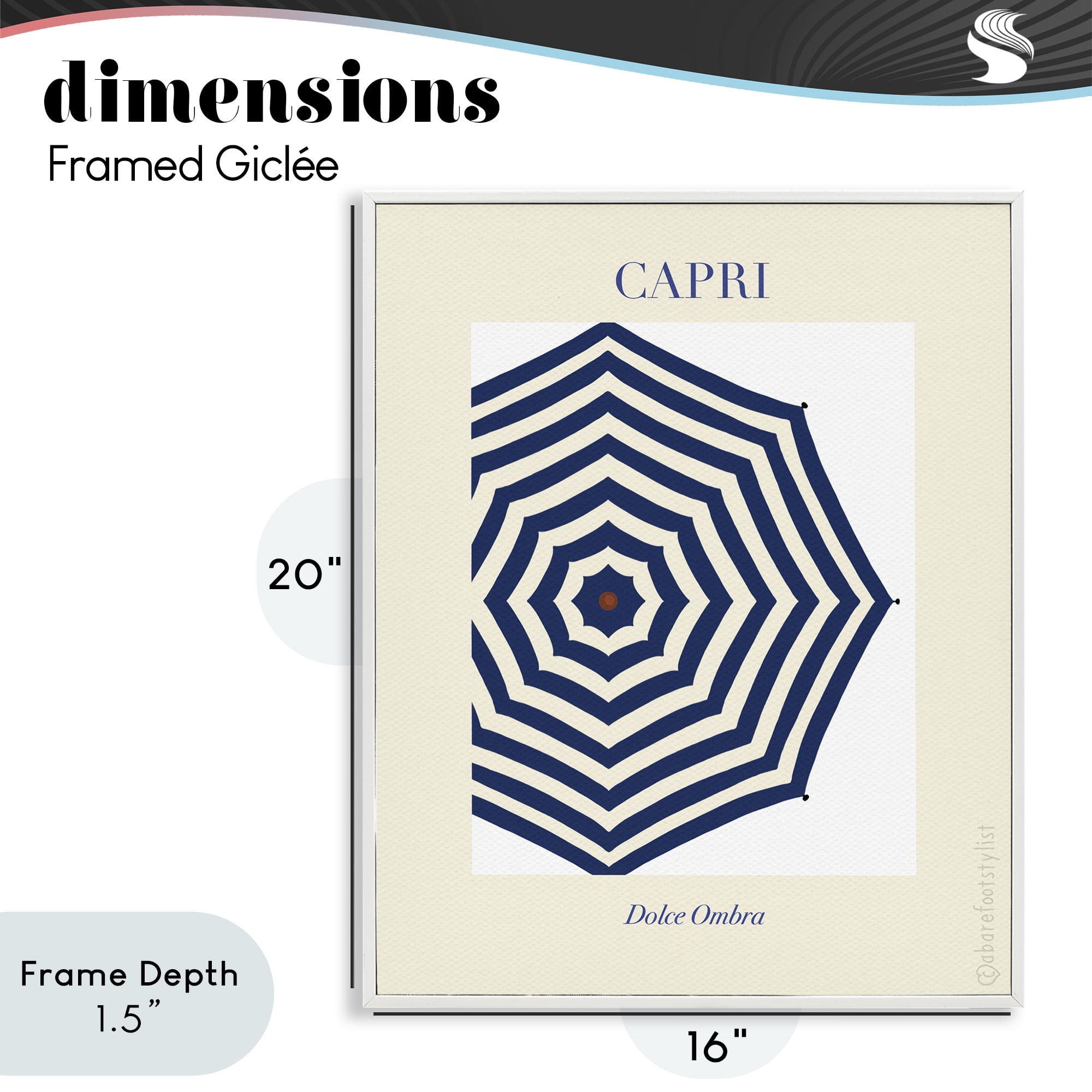 Stupell Industries Capri Striped Umbrella White Framed Giclee Art, design by A Barefoot Stylist