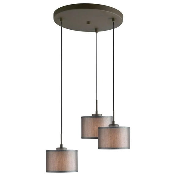 Woodbridge Lighting Drum 3-Light Fabric Cluster Pendant in Bronze/Gray