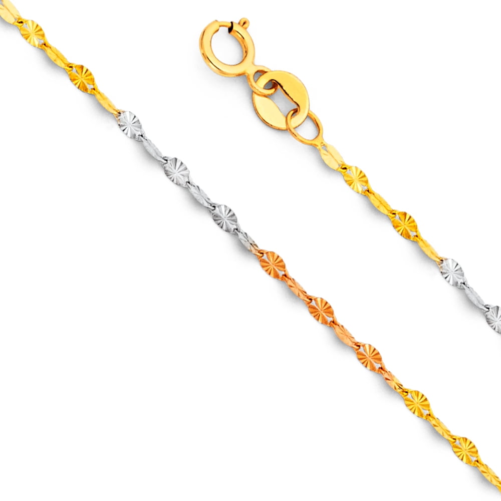 14k SOLID Three Tone Yellow Rose & White Gold Trio chain Diamond Cut For Women