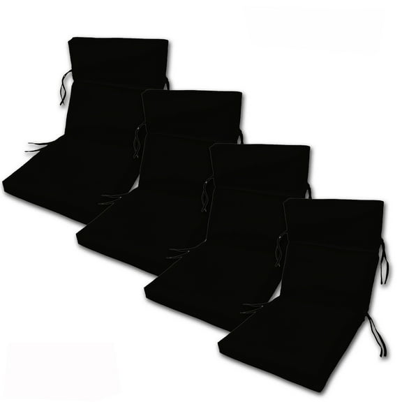 SET OF 4 OUTDOOR CHANNELED CHAIR CuSHIONS 22W x 44L x 3H Hinge at 24" in Sunbrella Fabric Raven Black by Comfort Classics Inc.