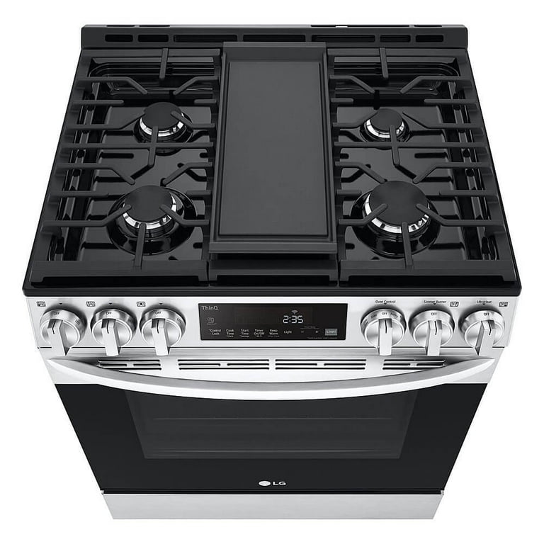 LG LSGL5833F 30 Inch Slide-In Smart Gas Range with 5 Sealed Burners, 5.8  Cu. Ft. Capacity, Cast Iron Grates, Air Fry, EasyClean® + Self Clean,  Storage Drawer, Wi-Fi Connect, and Sabbath Mode