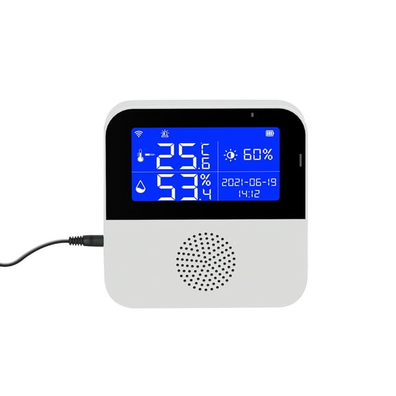 Tuya WIFI Intelligent Temperature Humidity Sensors Intelligent Home Desktop Office Hotel Multi-function Temperature Humidity Sensors 2.9 Inch with Backlight LCD Display Time Date Display Mobilephone