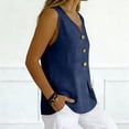 thumbnail image 5 of Sillenn Sleeveless Gauze Cotton Linen Tank Tops Notched V Neck Button T Shirts Summer Peasant Boho Beach Casual Boho Cami Shirts Loose Flowy Tunic Shirts Lightweight Gauze Breathable Outfits Navy S, 5 of 8