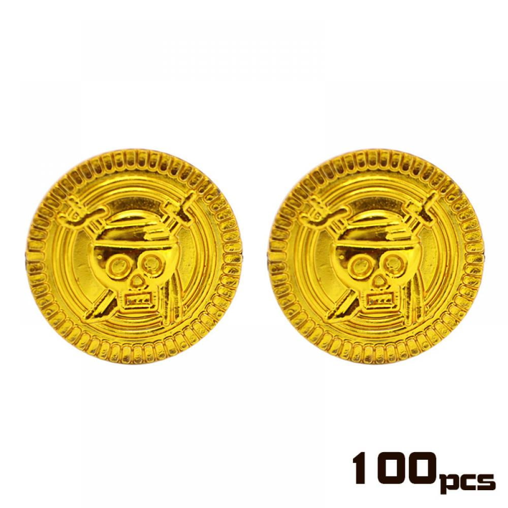 50pcs Treasure Halloween Party Skull Pirate Game Gold Coins Fake Plastic Decor