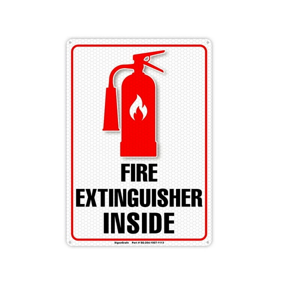 SIGNOGRAFX (2 Pack) Fire Extinguisher Sign, Fire Safety Signs, 10 x 7 Inches, Reflective, Rust Free 0.40 Aluminum, Metal Sign Symbol for School, Lab, Home, Kitchen, Office, Restaurant & Hotel Safety