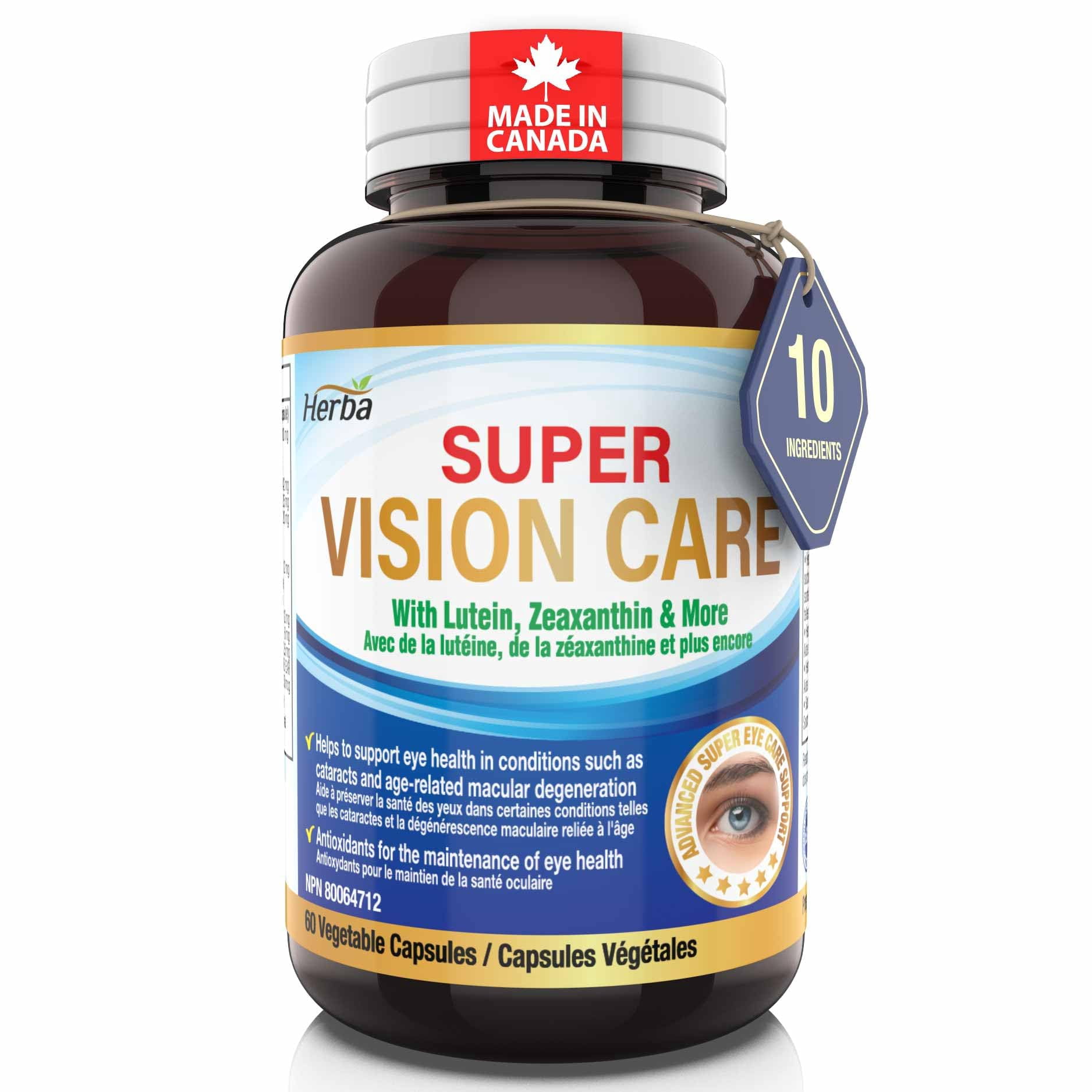 Herba Herba Vision Care Eye Vitamin and Supplement with Lutein and Zeaxanthin – 60 Capsules | Made in Canada