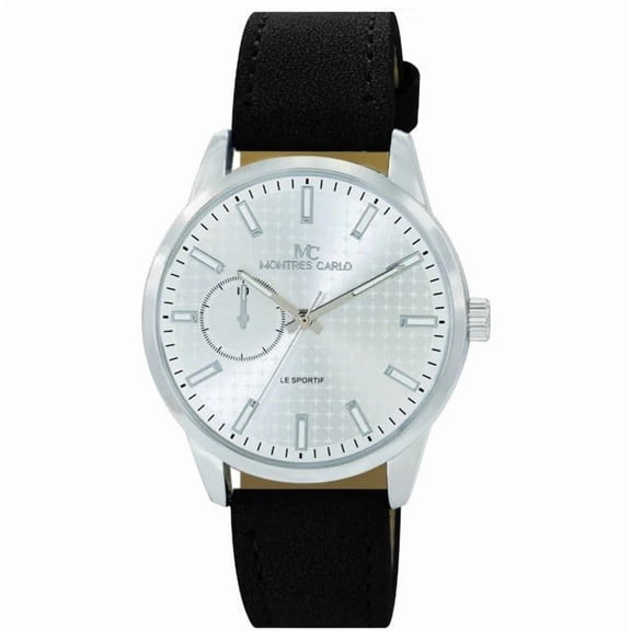 45mm Montres Carlo Men's Dress Luxury Vegan Leather Band Fashion Sports Watch (Silver/Black)