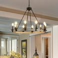 thumbnail image 2 of Newest 32” Rustic Farmhouse 10-Light Candle Chandelier, Black Metal & Wood for Dining Room, 2 of 10