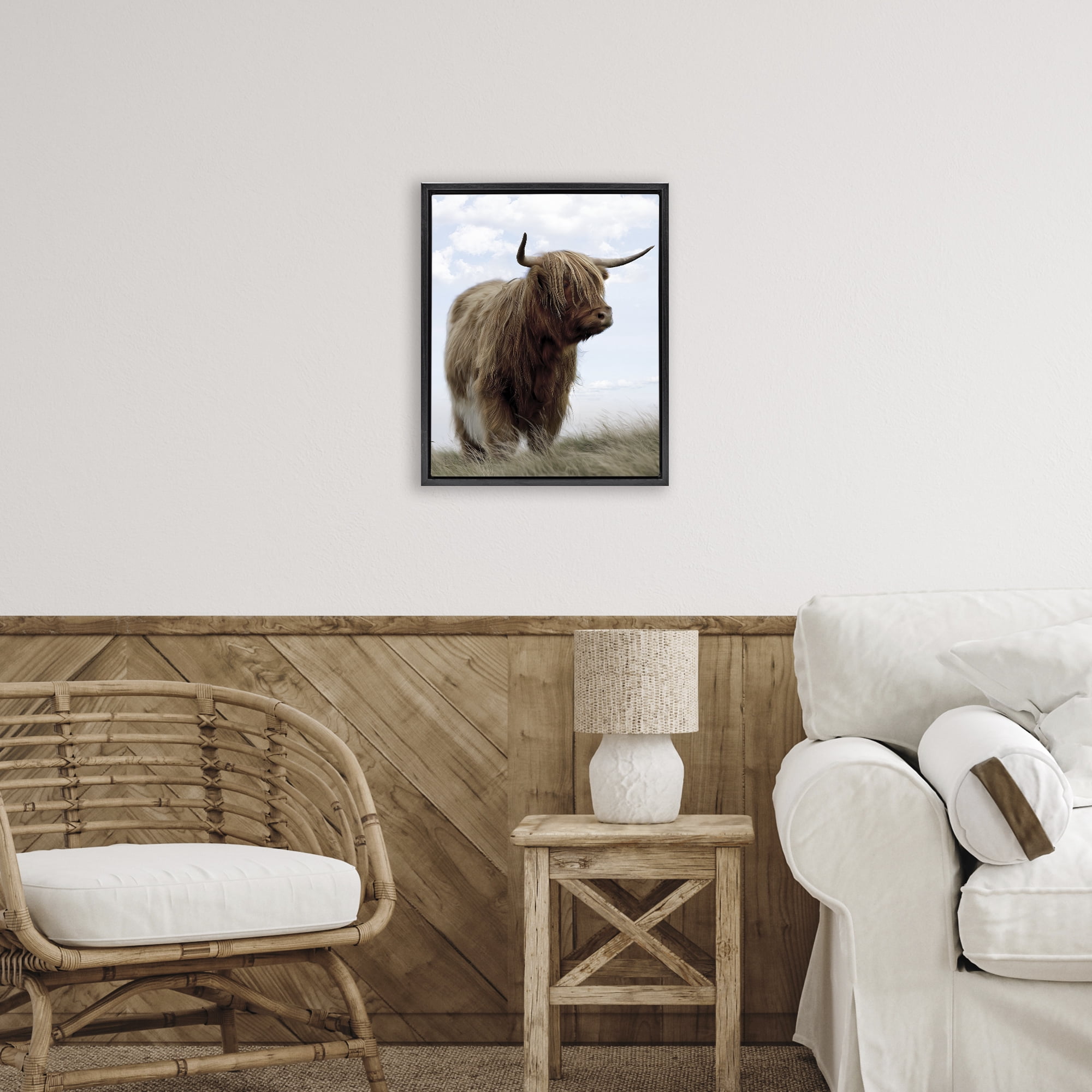 Stupell Industries Restful Look Highland Cattle Black Framed Floater Canvas Wall Art, design by Marcus Prime