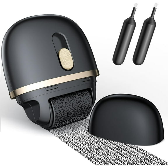 Identity Protection Roller Stamps 2 Pack - Confidential Roller Stamp with 4 Refills - Wide Identity Theft Protection Stamp for ID Blockout, Privacy & Security(Black)