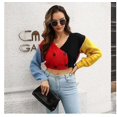 thumbnail image 2 of Chaqueta de punto de otoño e invierno para mujer, cárdigan de punto con bloques de Color y doble botonadura, suéter corto recortado de manga larga, novedad de 2022, 2 of 4