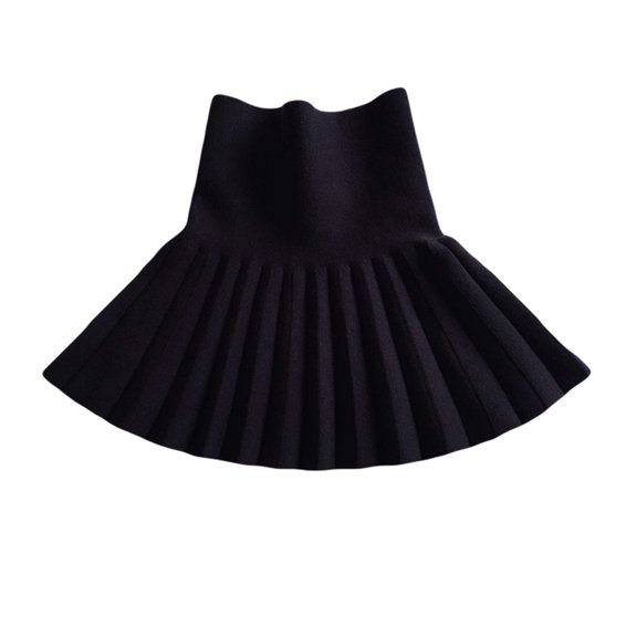 Flmtop Autumn Children School Girls Solid Color Knit High Waist Bottoming Pleated Skirt
