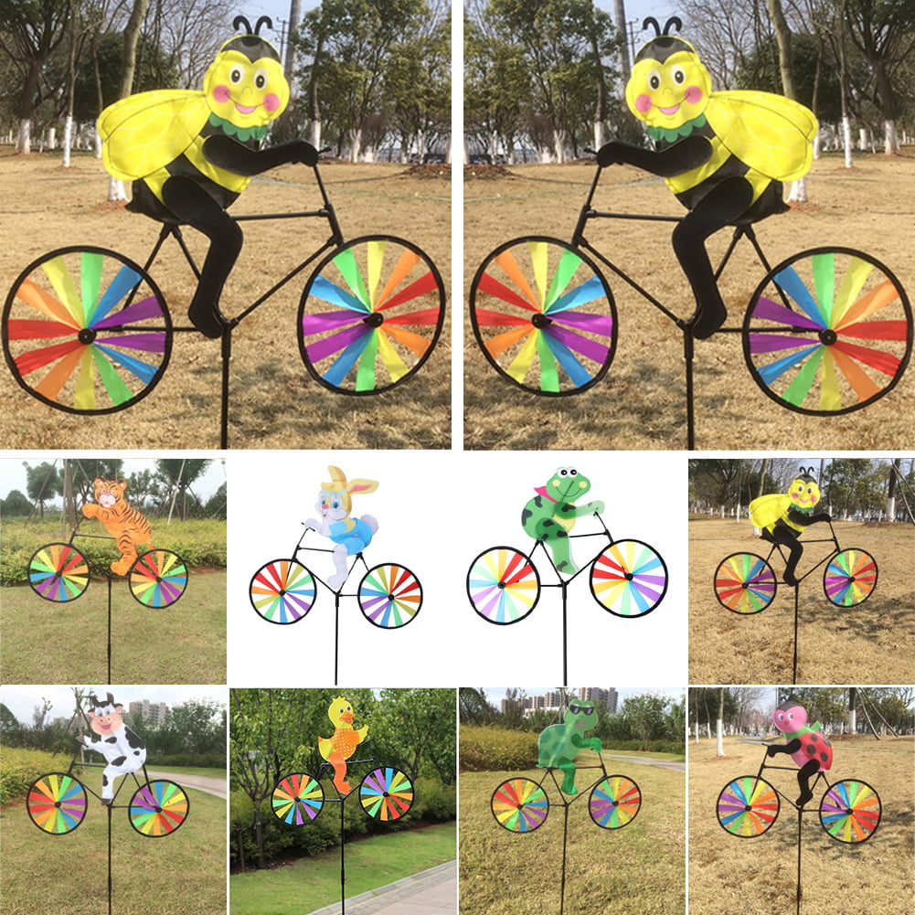 Lovely 3D Animal on Bike Windmill Wind Spinner Whirligig Garden Lawn Yard HA TD 