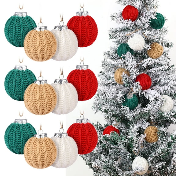 12 Pcs Handcrafted Christmas Crochet Ball Ornaments Christmas Knitted Ornaments Neutral Decoration for Xmas Tree Festival Wreath Garland Decor