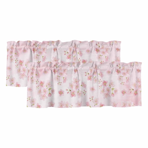 Spring Pink Flower Valances for Windows 2 Pack, Cherry Blossom Floral Plant Gradient Window Valance Curtains for Kitchen, Rod Pocket Short Curtains for Small Windows, Bedroom Decor, 54"W x 18"L