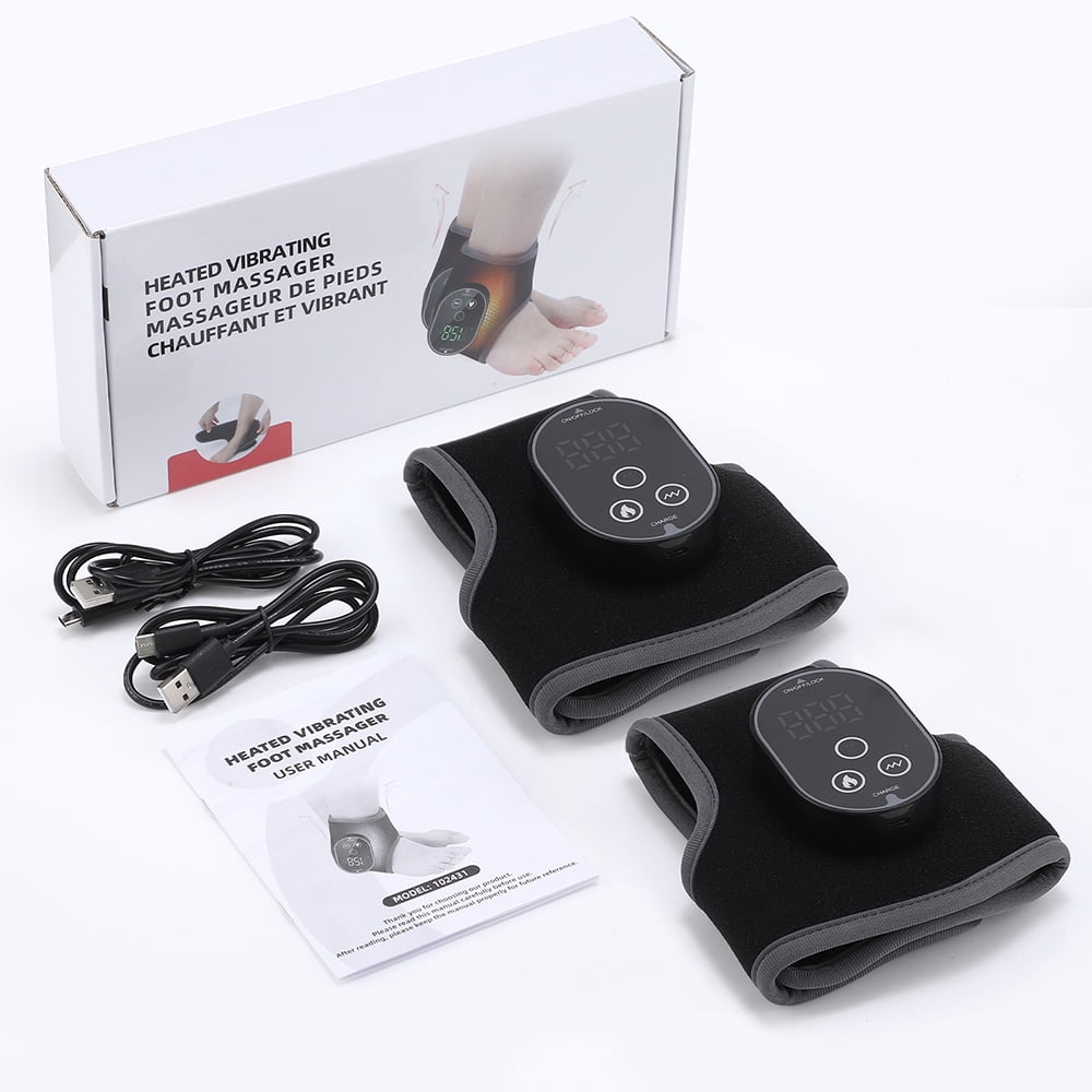Ankle Heated Wrap Brace, Ankle Heating Pad, Heated Feet Wrap with 4 Heat Levels, 3 Vibration & Timing Modes, 3000mAh Battery, Cordless Ankle Massager with Heat for Ankle Tension, Black 2pcs