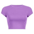 thumbnail image 2 of Baberdicy Short Sleeve Tee, Women's T-Shirt Women's Round Neck Summer Solid Color Short T Shirt, Violet, Xl, 2 of 5