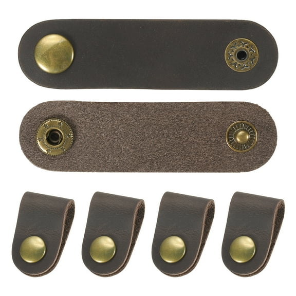 Uxcell Leather Cord Organizer Cable Straps, 6Pcs 8x2cm Cable Leather Clips USB Earphone Cord Management, Dark Brown