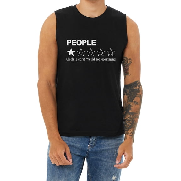 Mens Cut Off Shirts Sleeveless Muscle Tee People One Star Review Funny Humor