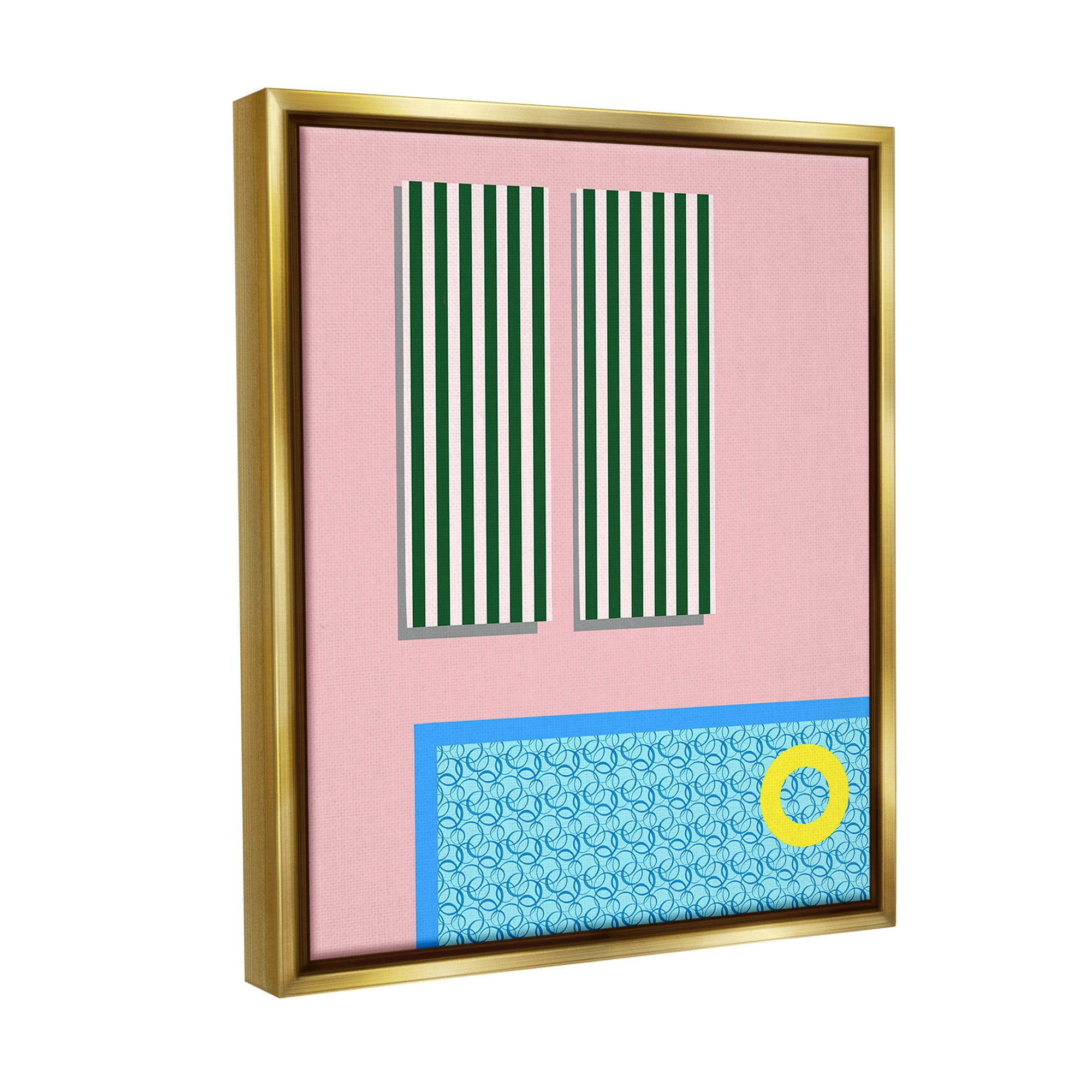 Stupell Industries Geometric Summer Poolside Nature Painting Gold Floater Framed Canvas Art Print Wall Art, 17 x 21