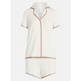 thumbnail image 5 of Joyspun Women’s Notch Top and Boxer Shorts Pajama Set with Blanket Stitching, 2-Piece, Sizes XS-3X, 5 of 5
