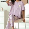 thumbnail image 1 of Pijamas de algodón de dibujos animados para mujer, ropa de dormir de manga corta, pantalones largos, ropa de casa de moda, ropa de casa, verano, primavera, nuevo, 1 of 4