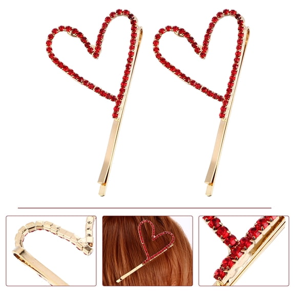 PAMINGONO 2Pcs Rhinestone Heart-Shaped Hair Clips Decorative Headdress for Wedding Accessories