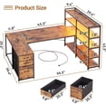 thumbnail image 2 of U Shaped Computer Desk with 3 Fabric Drawers and 5-tier Storage Shelves, Home Office Desk with LED Lights, 2 of 6