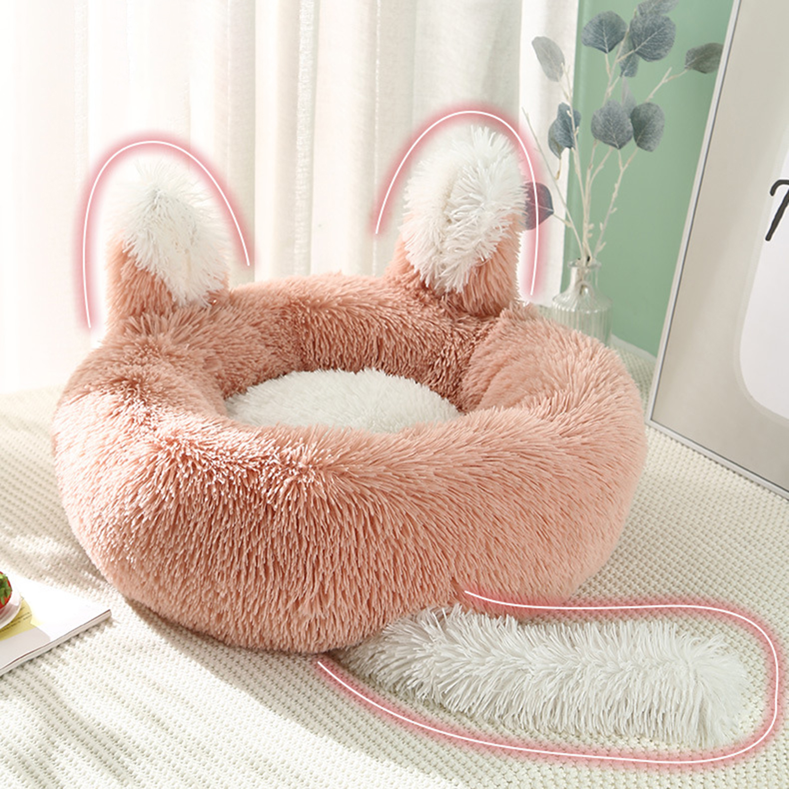 StarBay Pet Pad Soft Fully Filling Big Space Cartoon Comfortable Keep Warm Plush Rabbit Ear for Autumn Pet Bed