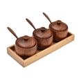thumbnail image 3 of Tarro de especias de madera a prueba de polvo para restaurantes, cafeterías y casas de campo. tres frascos con bandeja, 3 of 9