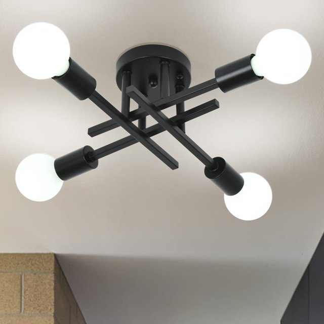 Modern Close to Ceiling Light Fixture 4 Light Semi Flush Mount Ceiling Light Mid Century Chandeliers for Dining Room Cei