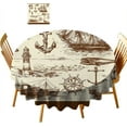 thumbnail image 1 of Nappe Ronde, Diamètre 43 Pouces Effet Dessin Rétro Océan Design Thème Marin, Housse de Table en Tissu pour Table à Manger, 1 of 5