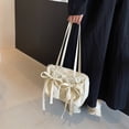 thumbnail image 6 of Women Plain Drawstring Tote Bag With Bow Cute Shoulder Bag Large Capacity Decor Bag (Beige), 6 of 10
