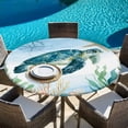 thumbnail image 6 of Sea Turtle Coastal Round Tablecloth, Fitted Table Cover with Elastic for 36"-44" Round Tables, Summer Beach Nautical Starfish Compass Table Cloth Outdoor Indoor Dinning Party Waterproof Tablecloths, 6 of 7