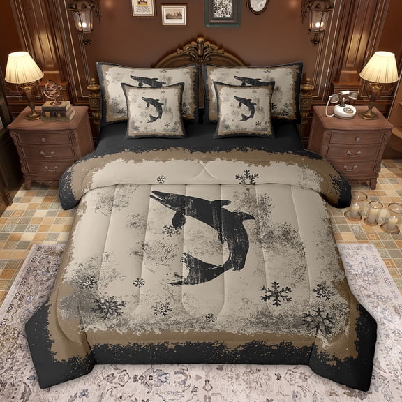 Feelyou Rustic Fish Print Twin Bedding Sets 7-Piece for Men, Western Happy Christmas Bedding Comforter Set