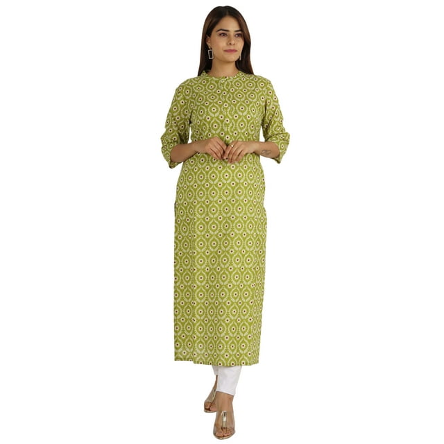 Moomaya Kurti Ethnique Indienne Imprimée pour Femmes, Col Mandarin, Longue Kurta Droite avec Poches