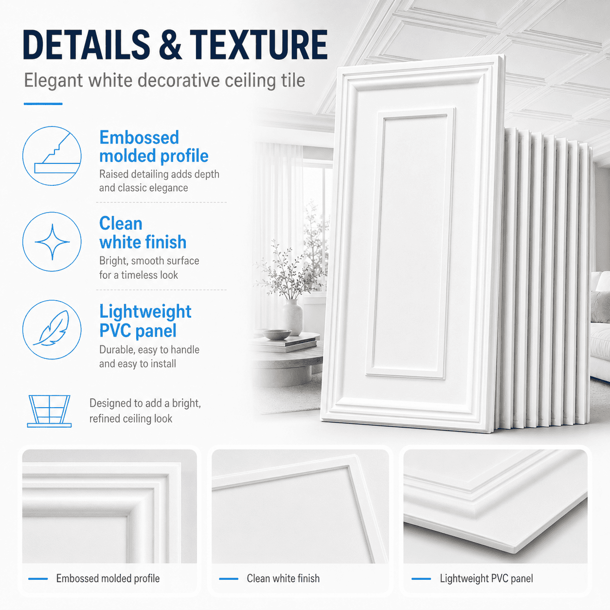 Yeslife 12pcs 24x48 in PVC Drop Ceiling Tiles, White 3D Embossed, Waterproof for Grid System Glue-Up, Basement Garage Office, 96 sq ft