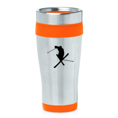 16oz Insulated Stainless Steel Travel Mug Ski Skier Extreme Sports Trick (Orange ) by