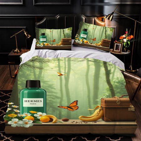 3-Piece Duvet Cover Set with Elegant Forest Scene Design Green and Floral Accents Perfect for Luxurious Bedroom Decor