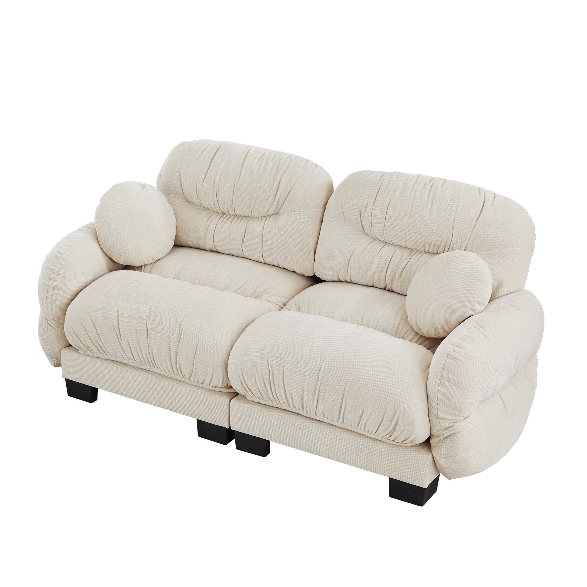 AENKYO 82" Modular Sofa, Cozy Chenille 2-Seater Loveseat w/ Pleated Design, Deep Seat Foam Couch & 2 Pillows, Beige