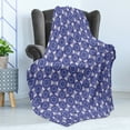 thumbnail image 4 of Indigo Soft Flannel Fleece Throw Blanket, Oriental Design with Flower Leaves Rectangular Shaped Image, Cozy Plush for Indoor and Outdoor Use, 50" x 70", Dark Blue Sky Blue, by Ambesonne, 4 of 5