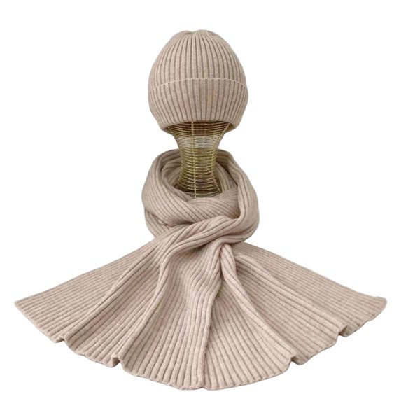 UDIYO 2Pcs/Set Adults Hat Scarf Cozy Stretchy Windproof Thermal Soft Cold Resistant Solid Color Autumn Winter Men Women Knit Beanie Long Scarf Kit for Outdoor