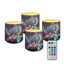 Kuiaobaty Sea Turtle Splatter Pattern 4 Packs Flickering Flameless LED Battery Candles Waterproof Pillar Fake Candles with Colored Light Remote for Wedding Beach Party Decor