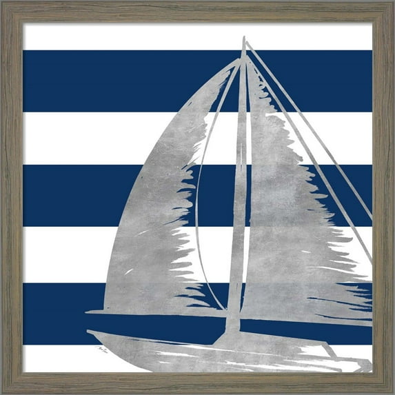 Great Art Now Silver Coastal on Blue Stripe IV by Gina Ritter, Framed Wall Art, 13W x 13H